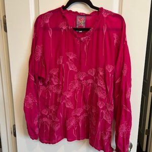 Johnny Was Dark Hot Pink Blouse with Floral Embroidery EUC size M